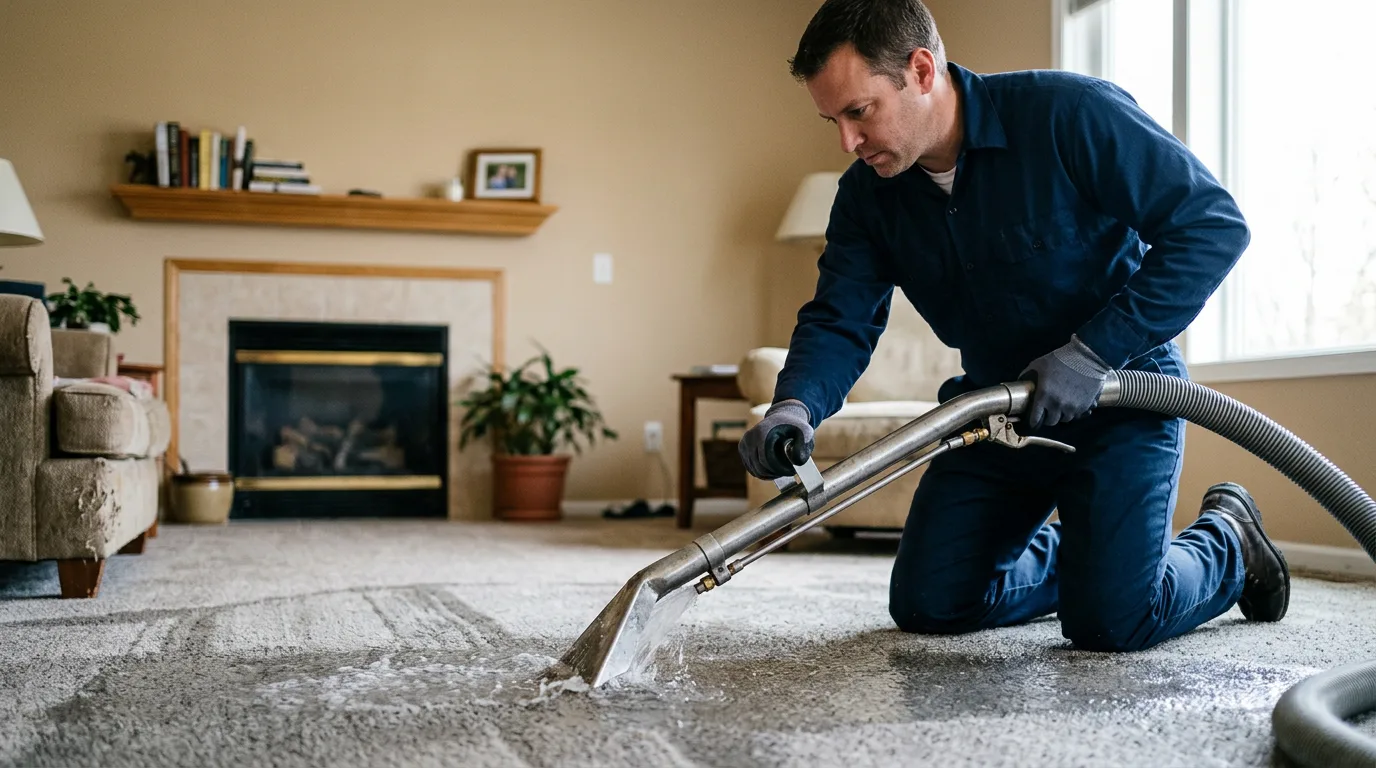 Water damage restoration technician working near Florham Park, NJ